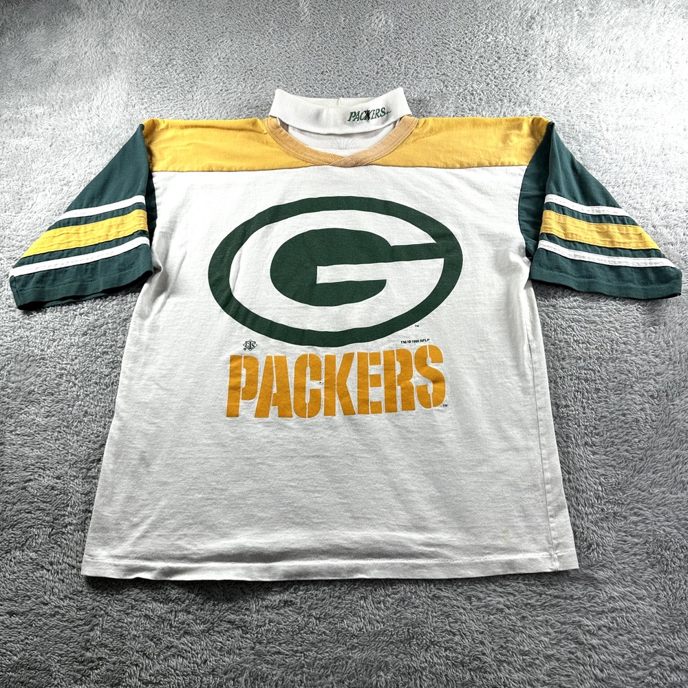 Vintage 90s Green Bay Packers Jersey Shirt Mens Large High Neck White